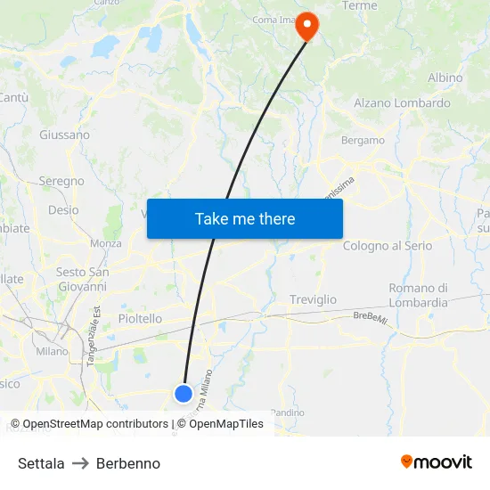 Settala to Berbenno map