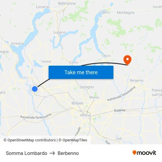 Somma Lombardo to Berbenno map