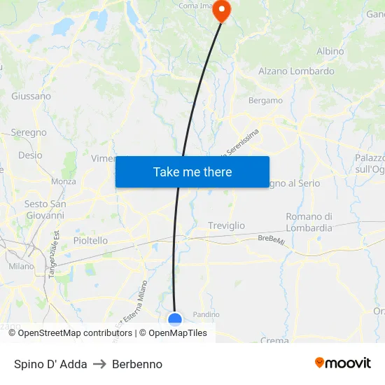 Spino D' Adda to Berbenno map