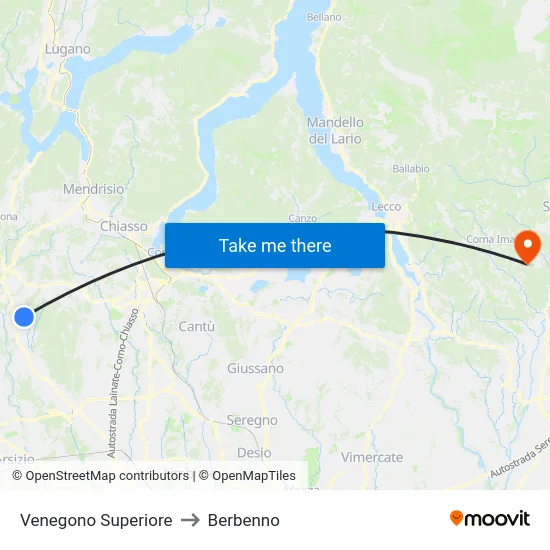 Venegono Superiore to Berbenno map