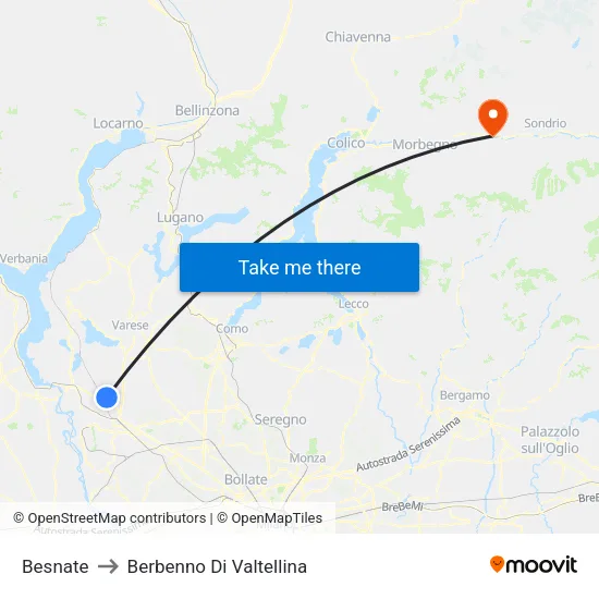 Besnate to Berbenno Di Valtellina map