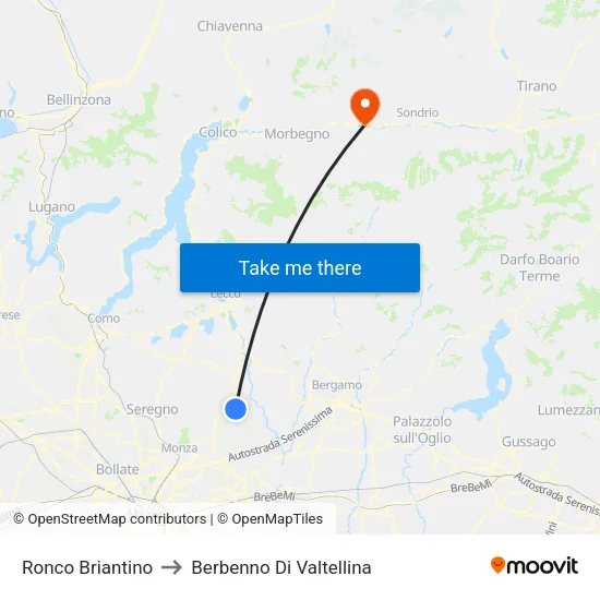 Ronco Briantino to Berbenno Di Valtellina map