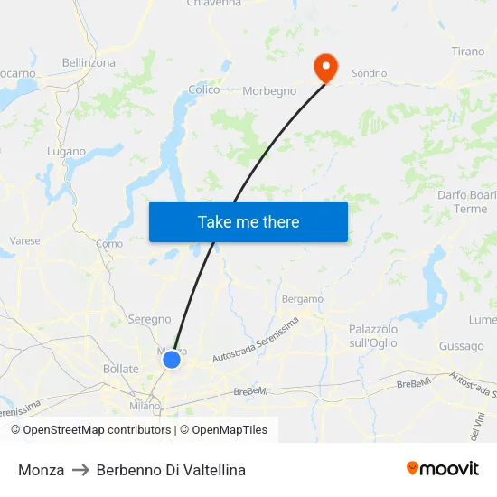 Monza to Berbenno Di Valtellina map