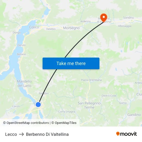Lecco to Berbenno Di Valtellina map