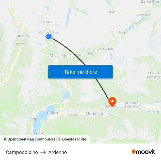 Campodolcino to Ardenno map