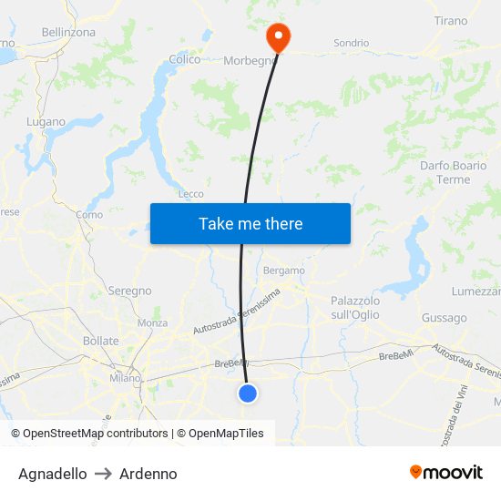 Agnadello to Ardenno map