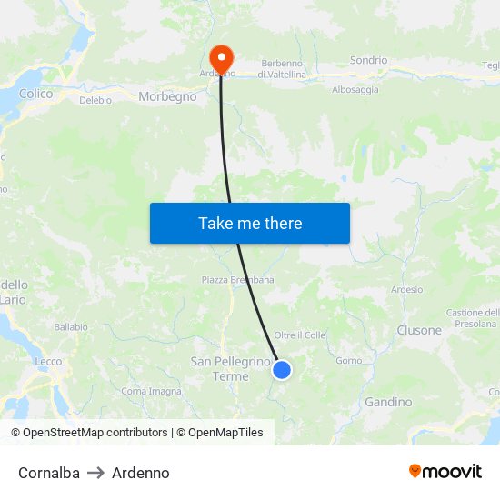 Cornalba to Ardenno map