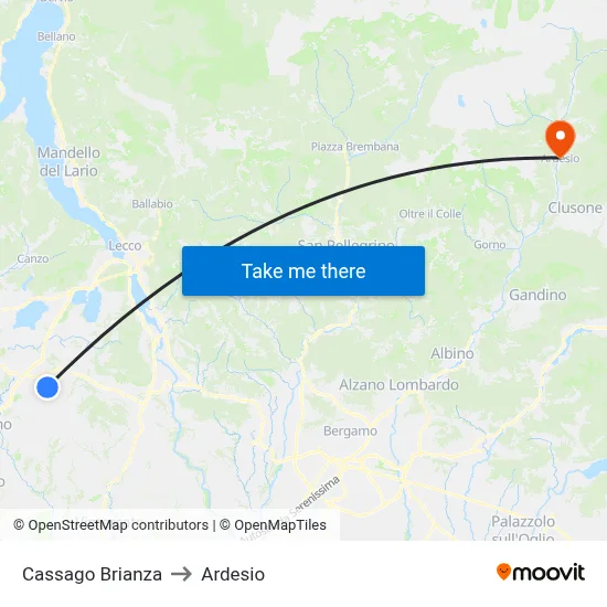 Cassago Brianza to Ardesio map