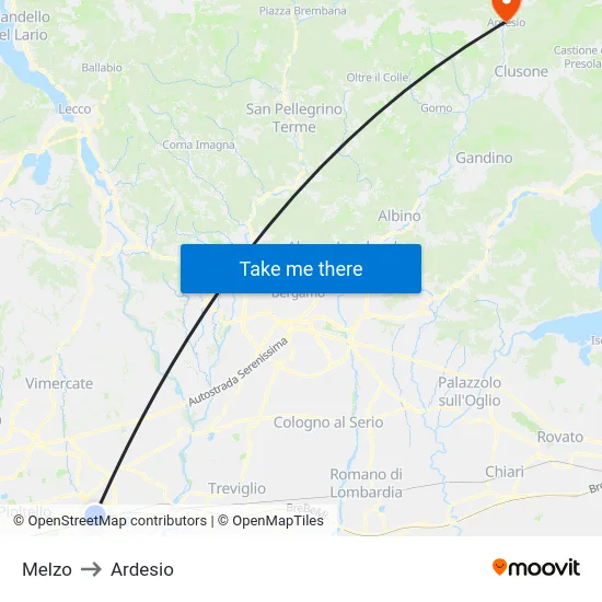 Melzo to Ardesio map