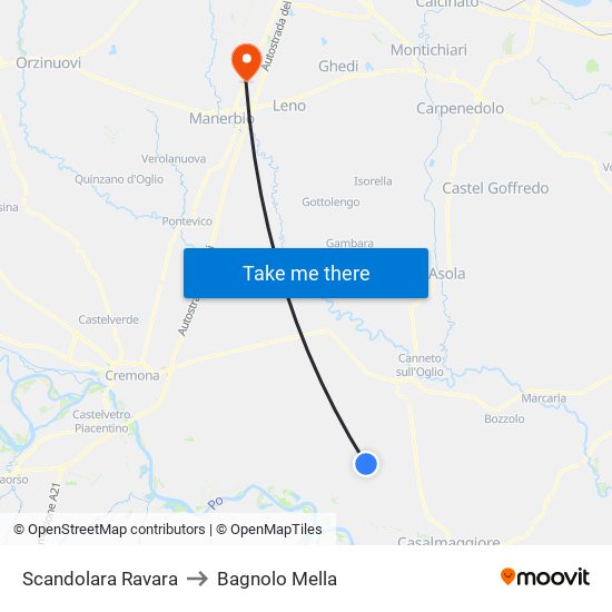 Scandolara Ravara to Bagnolo Mella map