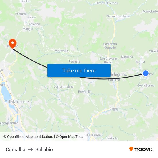 Cornalba to Ballabio map
