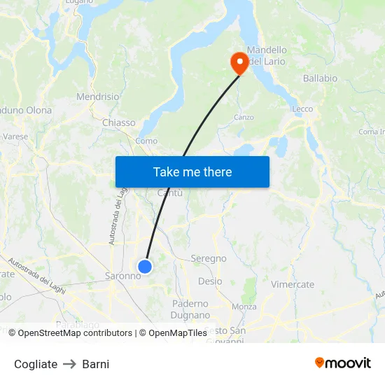 Cogliate to Barni map