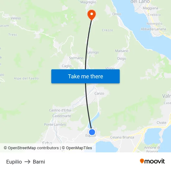 Eupilio to Barni map