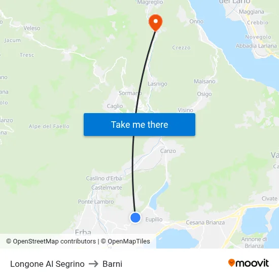 Longone Al Segrino to Barni map
