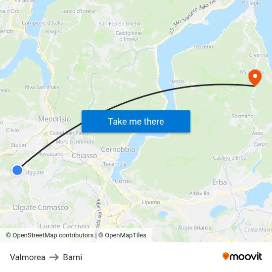 Valmorea to Barni map