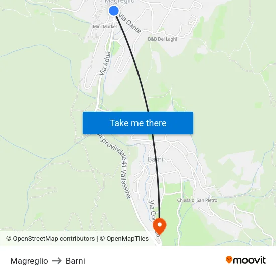 Magreglio to Barni map
