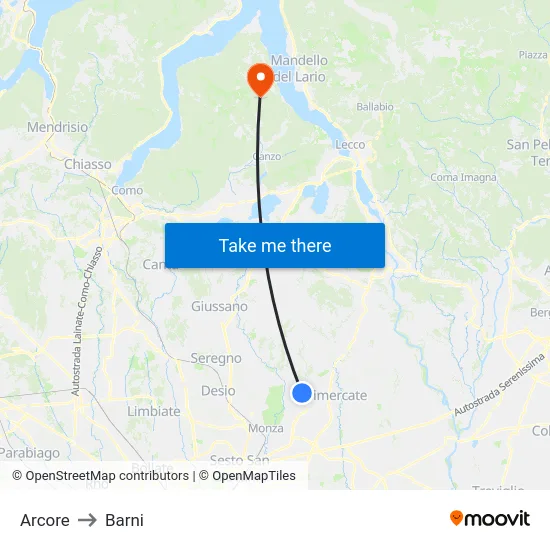 Arcore to Barni map