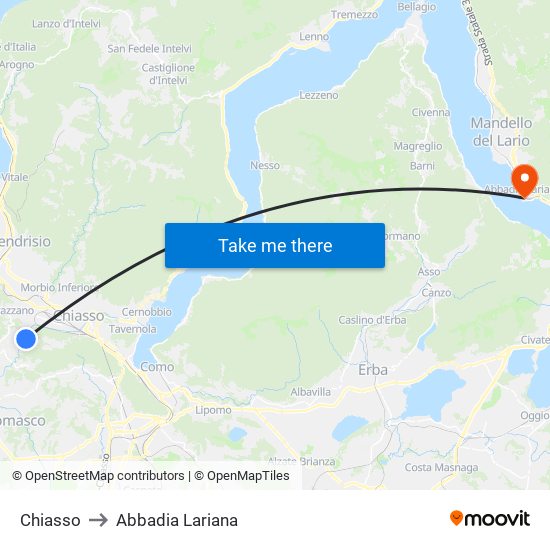 Chiasso to Abbadia Lariana map