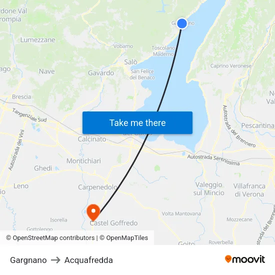 Gargnano to Acquafredda map