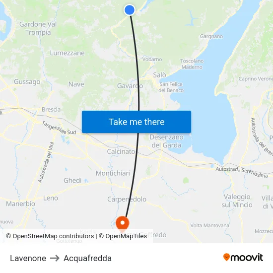 Lavenone to Acquafredda map