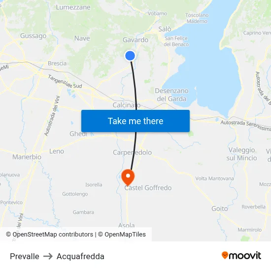 Prevalle to Acquafredda map