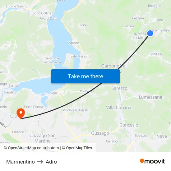Marmentino to Adro map