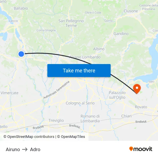 Airuno to Adro map