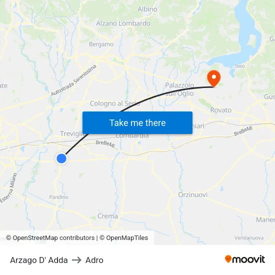Arzago d'Adda to Adro map