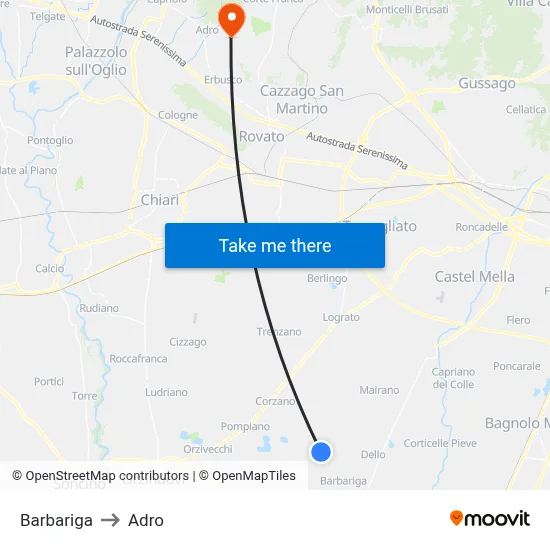 Barbariga to Adro map