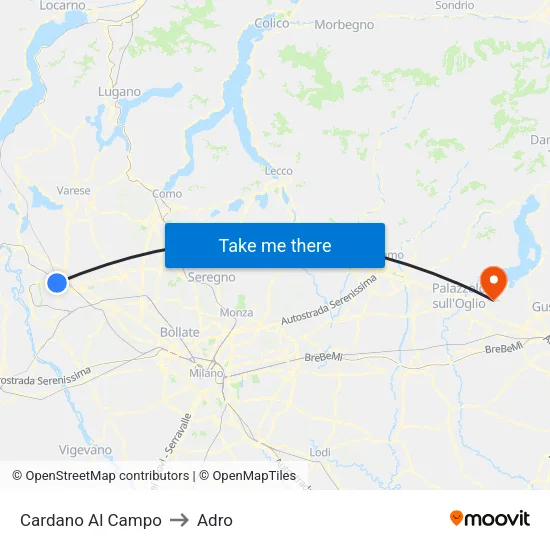 Cardano al Campo to Adro map