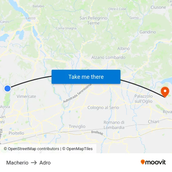 Macherio to Adro map