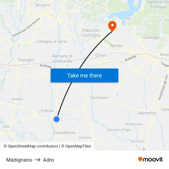 Madignano to Adro map
