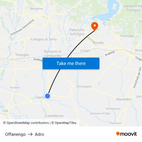 Offanengo to Adro map