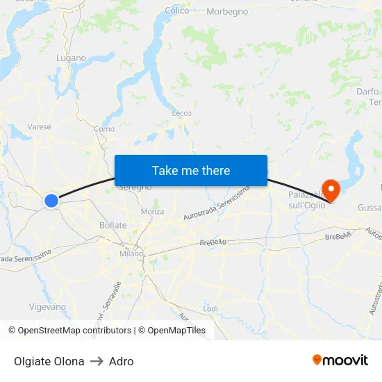 Olgiate Olona to Adro map