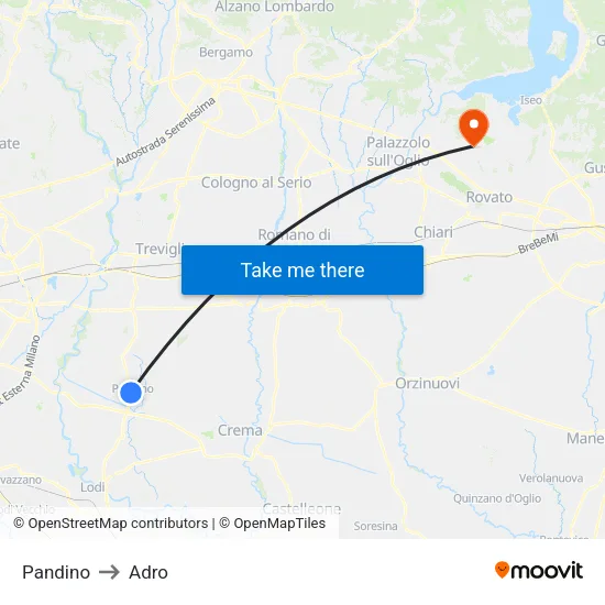 Pandino to Adro map