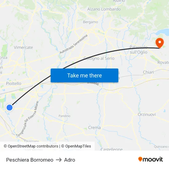 Peschiera Borromeo to Adro map