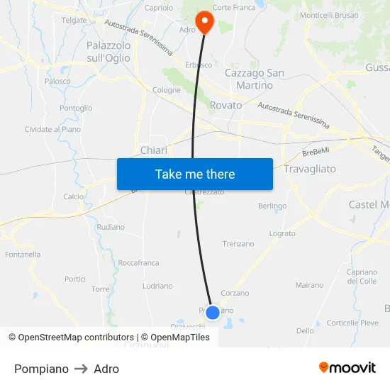 Pompiano to Adro map