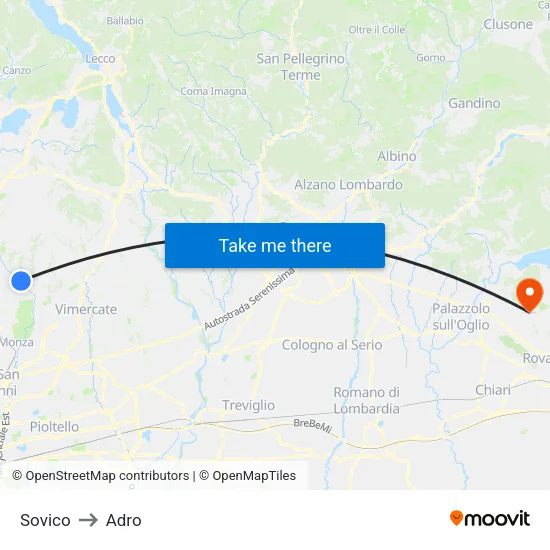 Sovico to Adro map