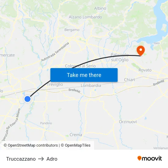Truccazzano to Adro map