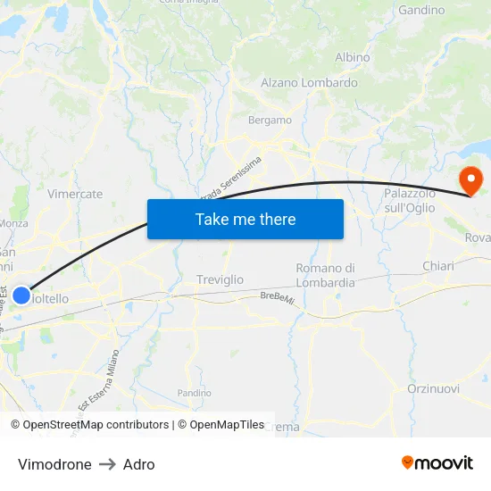 Vimodrone to Adro map