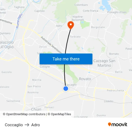 Coccaglio to Adro map