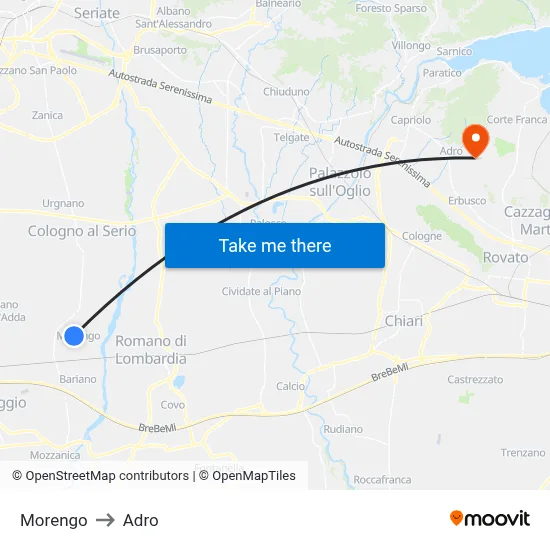 Morengo to Adro map