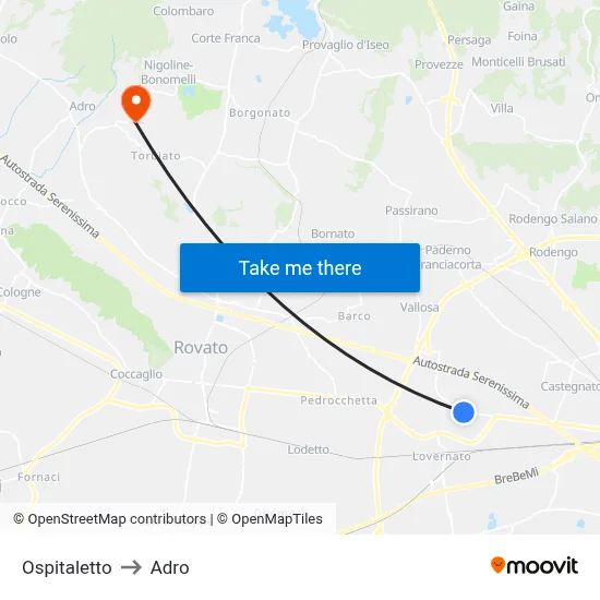 Ospitaletto to Adro map