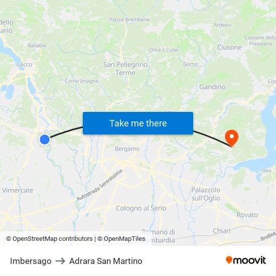 Imbersago to Adrara San Martino map