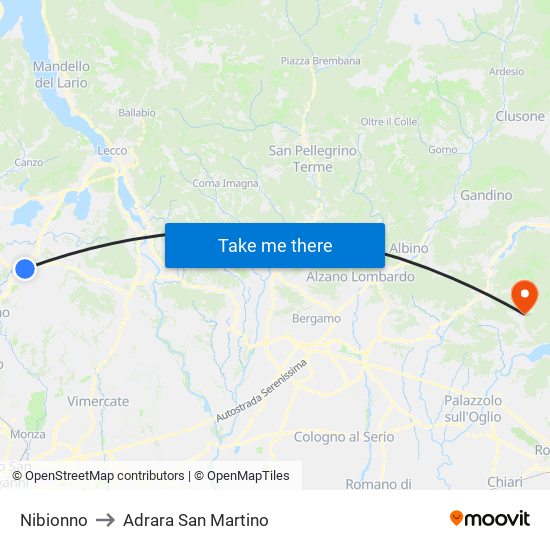 Nibionno to Adrara San Martino map