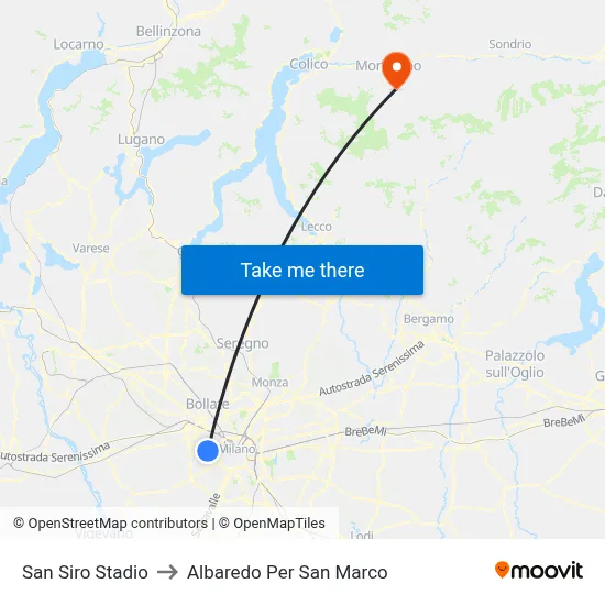 San Siro Stadium to Albaredo Per San Marco map