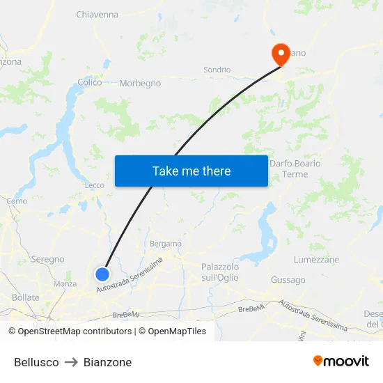 Bellusco to Bianzone map