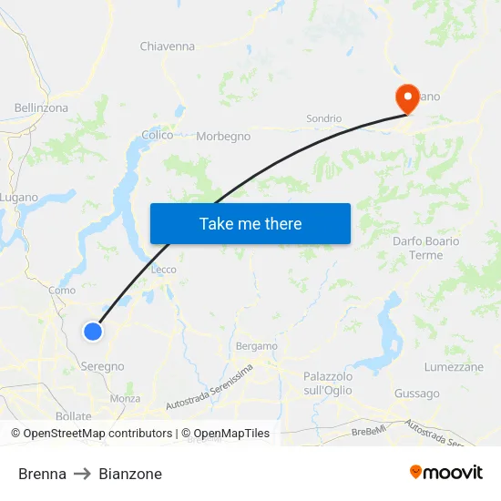 Brenna to Bianzone map