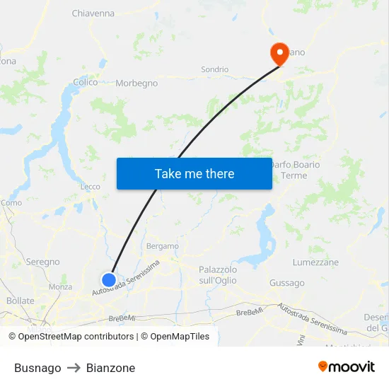 Busnago to Bianzone map