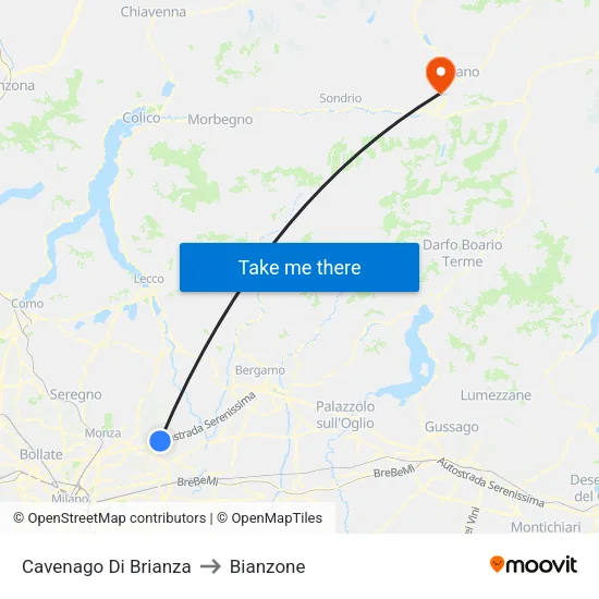 Cavenago di Brianza to Bianzone map